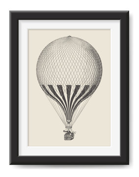 retro vector illustration: vintage drawing /engraving of an antique hot air ballon - steampunk travel / transportation design element, great as a poster or for other print projects