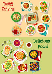 French, mexican, russian cuisine dishes icon set