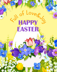 Easter egg paschal flowers vector greeting card