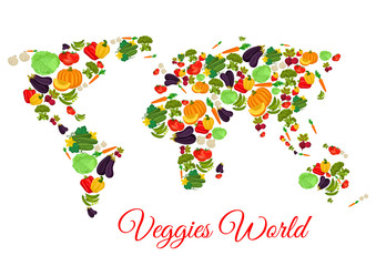 Veggies and vegetables world map vector