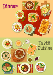 Restaurant dinner dishes icon for menu design