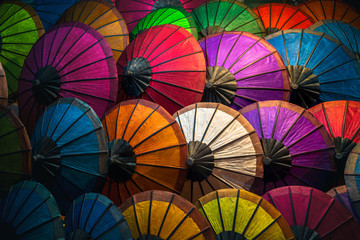 Fototapeta na wymiar Colorful parasols at Luang Prabang Market