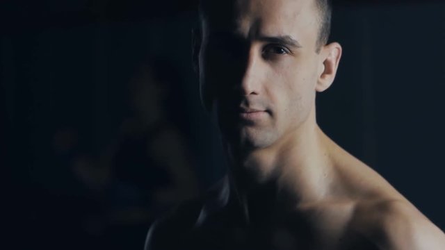 Close up Portrait of Man Boxer at Boxing Club