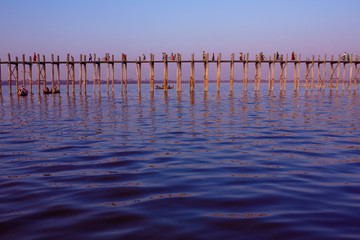 People walking on U-Bein Bridge - Mandalay, Myanmar