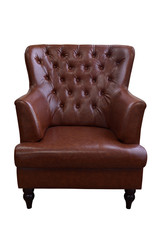 Brown leather armchair.