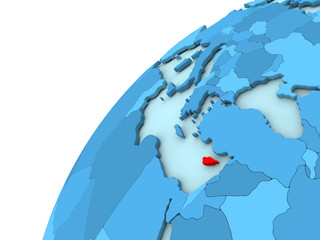 Cyprus in red on blue globe