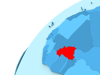 Fototapeta premium Burkina Faso in red on blue globe