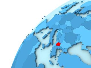 Macedonia in red on blue globe