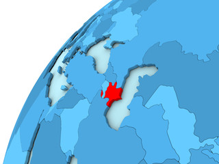 Azerbaijan in red on blue globe