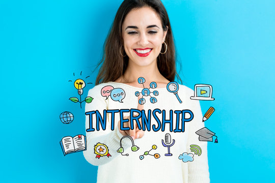 Internship text with young woman