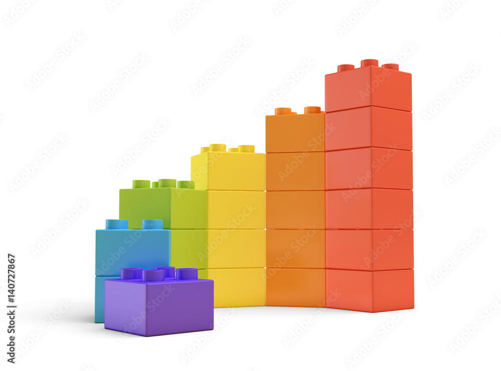Aufkleber 3d rendering of multi-colored toy blocks making up spiral stairs.