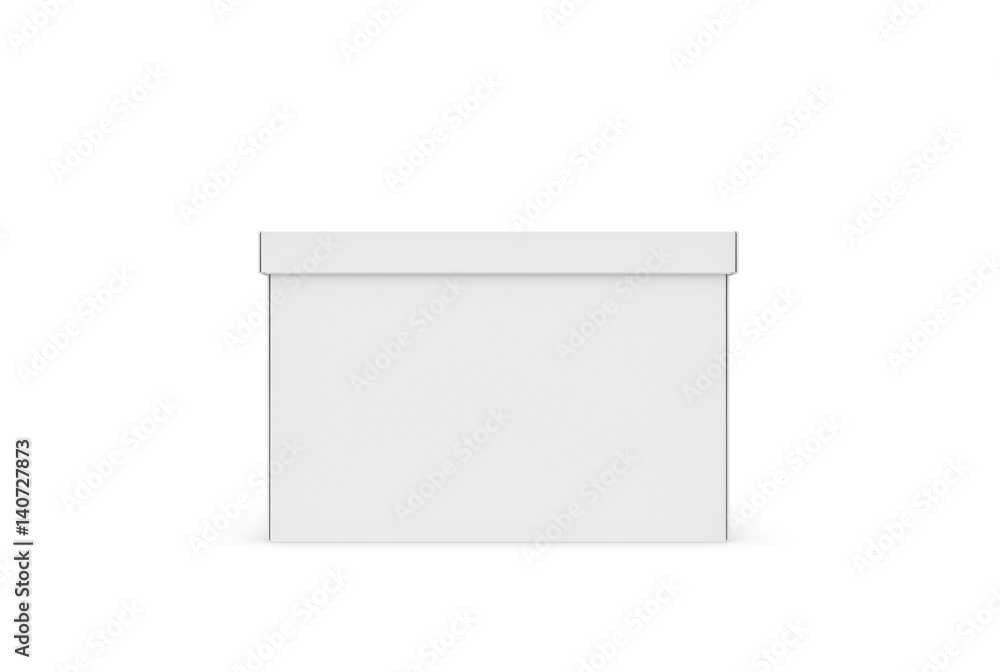 Poster 3d rendering of a white rectangle box with a closed lid on white background.