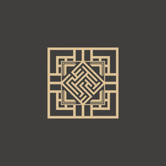 Abstract maze element. Maze emblem. Square ornament. Pattern.