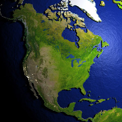 North America on model of Earth with embossed land