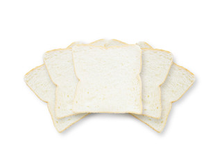 Closeup pile of slice bread for breakfast with shadow isolated on white background