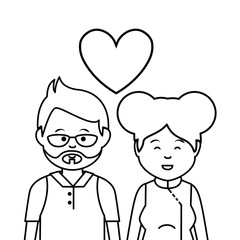 cute lovers couple ethnicity vector illustration design