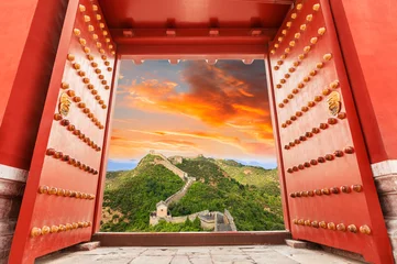 Papier peint photo autocollant rond Mur chinois majestueuse Grande Muraille de Chine au coucher du soleil
