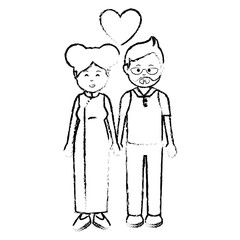 cute lovers couple ethnicity vector illustration design