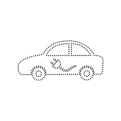Electric car sign. Vector. Black dotted icon on white background. Isolated.