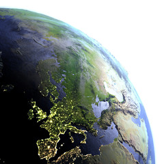 Europe on realistic model of Earth