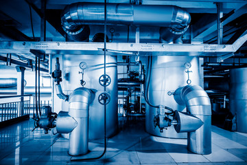 steel pipelines and cables in a plant,Industrial zone.