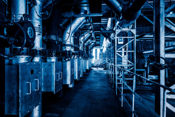 steel pipelines and cables in a plant,Industrial zone.