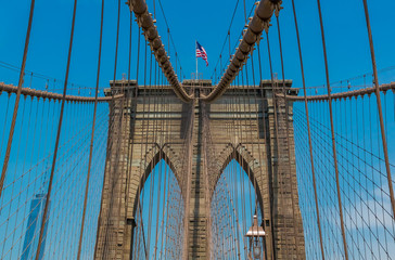 Close up view of the Brooklyn Bridge in New York NY