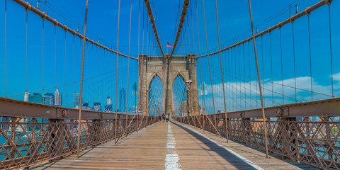 Panoramic view of the Brooklyn Bridge in New York NY