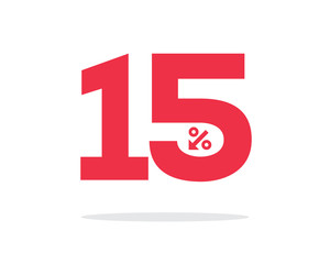 Fototapeta premium Vector red 15% text designed with an arrow percent icon on air with shadow isolated on white background. For sale campaigns.