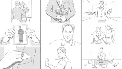 Different situations with a young man storyboard