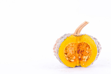  pumpkin squash slices with seeds on white background healthy  kabocha Vegetable food isolated
