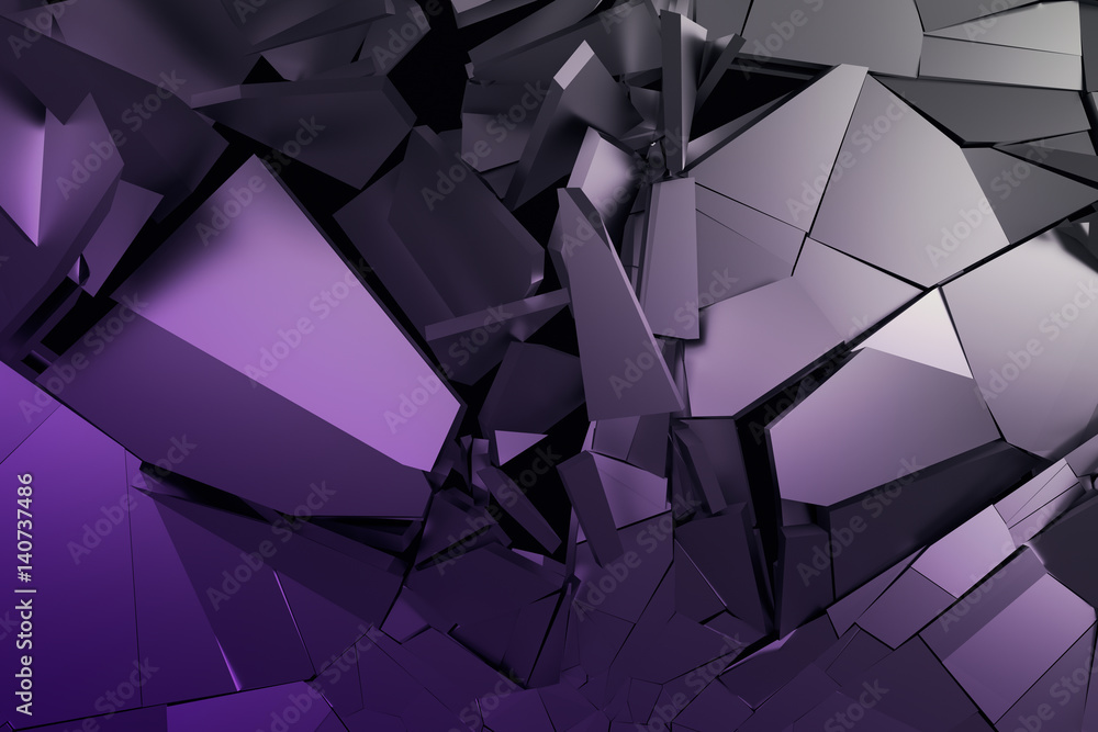 Poster abstract 3d rendering of cracked surface. background with broken shape. wall destruction. bursting w