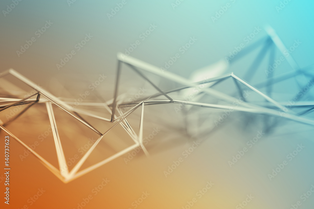 Poster abstract 3d rendering of chaotic plexus surface. contemporary background with futuristic polygonal s