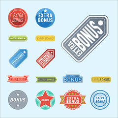 Super extra bonus banners text in color drawn labels, business shopping concept vector internet promotion shopping vector