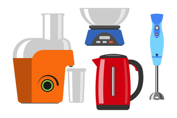 Home appliances cooking kitchen home equipment and flat style household cooking set electronics food template technology icon concept vector.