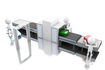 3d White people whit custom scanner at the airport