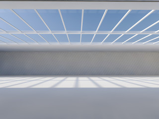 Sunny big open area with skylight. 3D rendering.