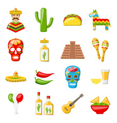Set of Mexico Icons Isolated on White Background