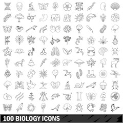 Fototapeta na wymiar 100 biology icons set, outline style