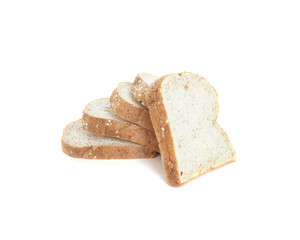Closeup pile of wheat bread for breakfast with shadow isolated on white background with clipping path
