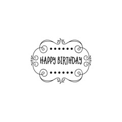 Badge as part of the design - Happy Birthday Sticker, stamp, logo - for design, hands made. With the use of floral elements, calligraphy and lettering