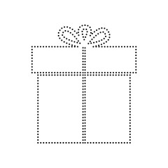 Gift sign. Vector. Black dotted icon on white background. Isolated.