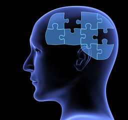 Human profile and brain in the form of the puzzle
