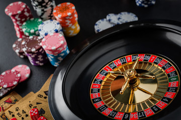 Fototapeta na wymiar Roulette wheel gambling in a casino table.
