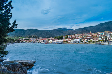 Galaxidi, the seaside picturesque village of central Greece. View from the pine forest Kentri opposite the main port.