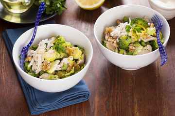 Chicken with sprouts walnuts parmesan