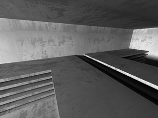 Dark concrete empty room. Modern architecture design