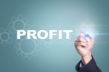 Businessman drawing on virtual screen. profit concept.