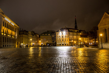 Dome square in center of old Riga, Latvia, Night