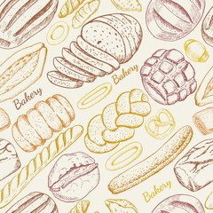 Seamless pattern with a variety of bakery products
